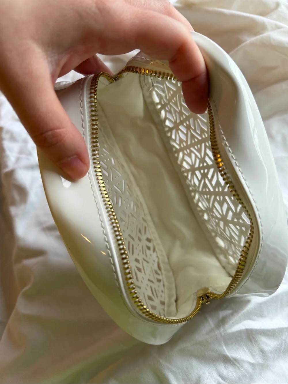 Tory Burch White Laser-Cut Cosmetic Case
